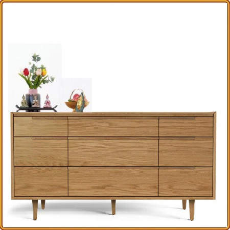 SB589 : Tủ Ngang 09 Ngăn Kéo Màu Vàng Gỗ - Ngang 172cm